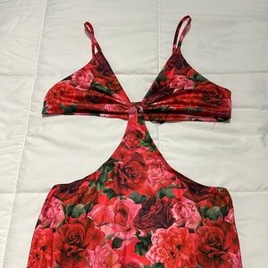 Floral red maxi dress